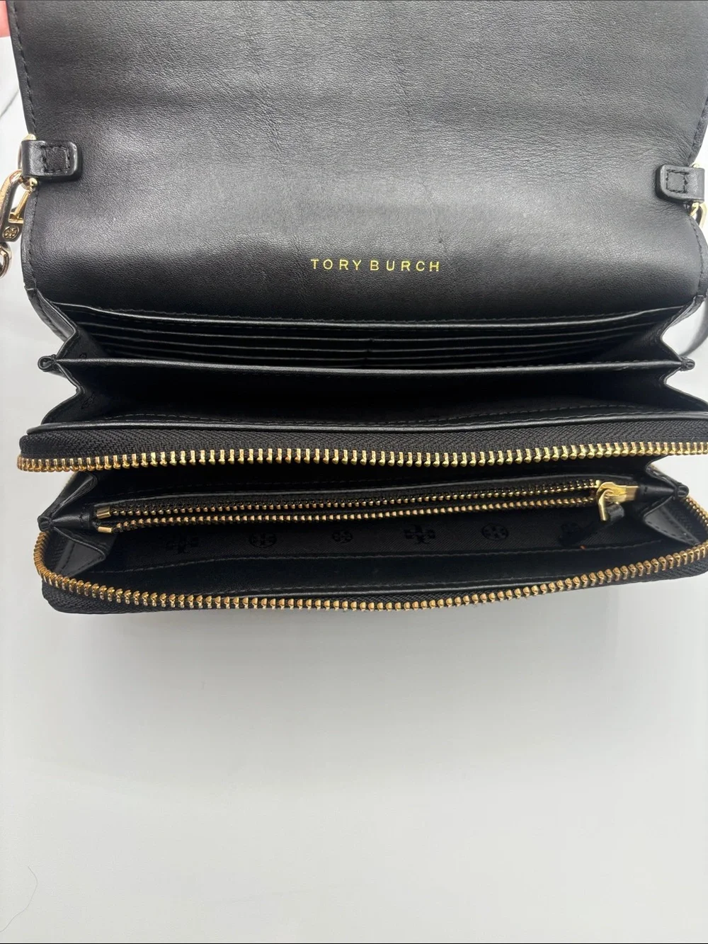 Tory Burch Black Embossed Leather Crossbody with Gold Accent